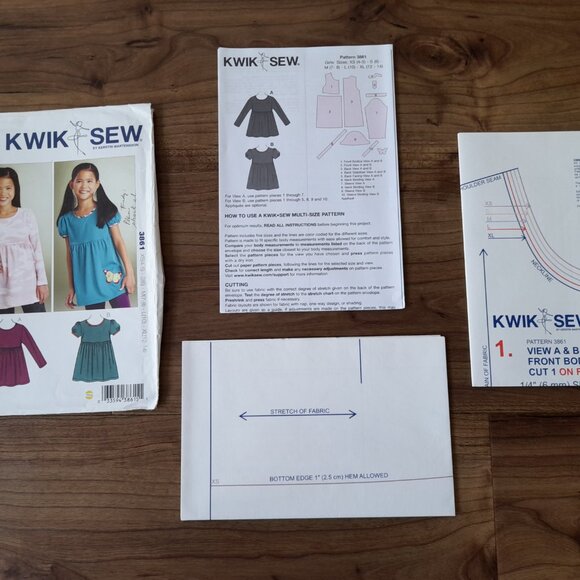 Girls Empire Waist Pullover Tops Sewing Pattern Sizes 4-14 Kwik Sew 3861 UNCUT - Picture 7 of 7